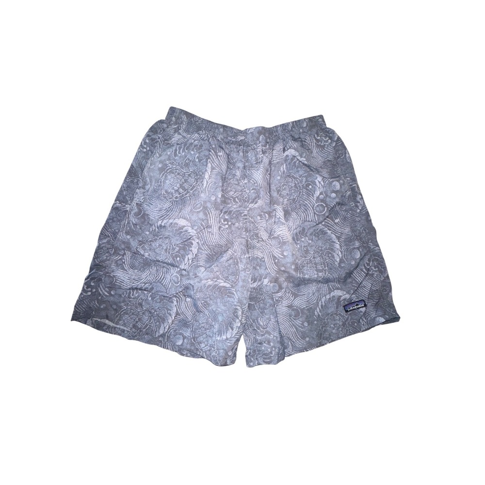 Patagonia Baggies Shorts Mens Medium Grey Blue Wave Turtle Print 7 Inch Inseam